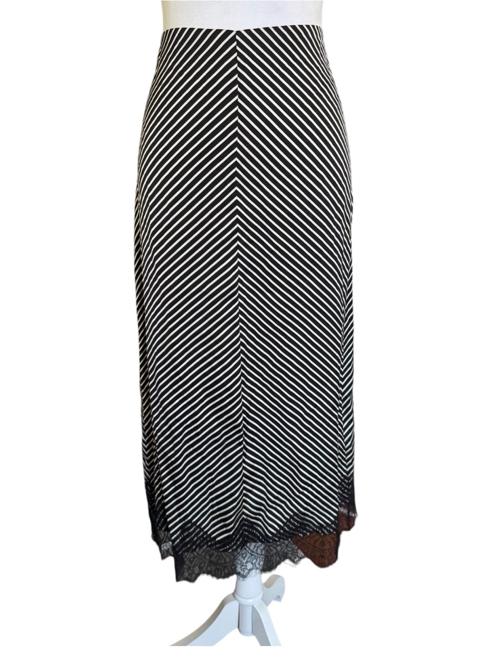 REISS Ivy Striped Lace Trim Midi Skirt NWT - Picture 4 of 7